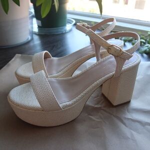 Stuart Weitzman Dancer Platform Sandals, Cream Raffia, 7.5